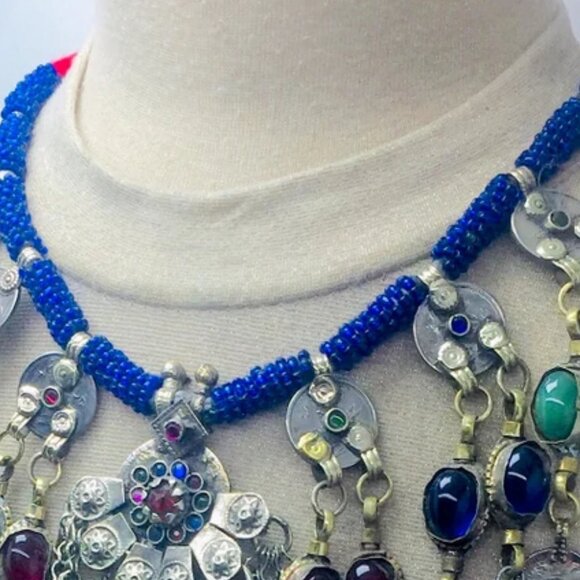 Dangling Coins and Stone Necklace, Beaded Necklace With Vintage Coins - Picture 4 of 7